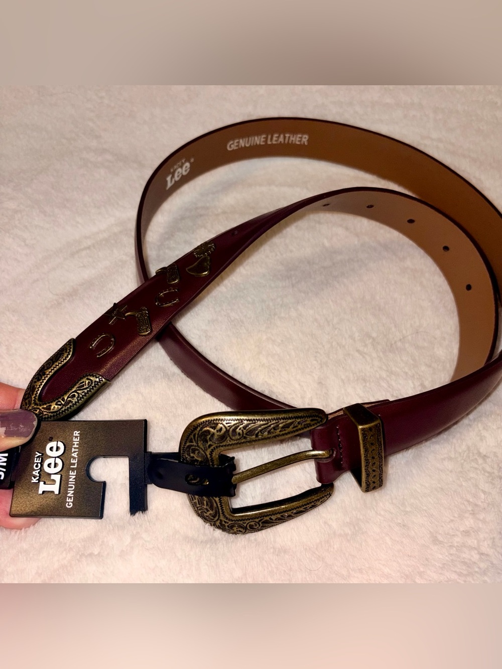 Kacey Lee Leather Belt Western with charms sz S/m NWT!